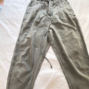 Free people Washed Olive High-Waist Drawstring Pants.